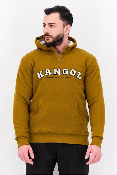 Kangol Men Embroidered Logo Long Sleeve Hoodie, Khaki