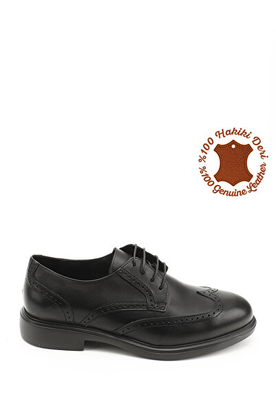 GÖNDERİ(R) Erkek Siyah Bağcıklı Hakiki Deri Klasik Oxford Ayakkabı