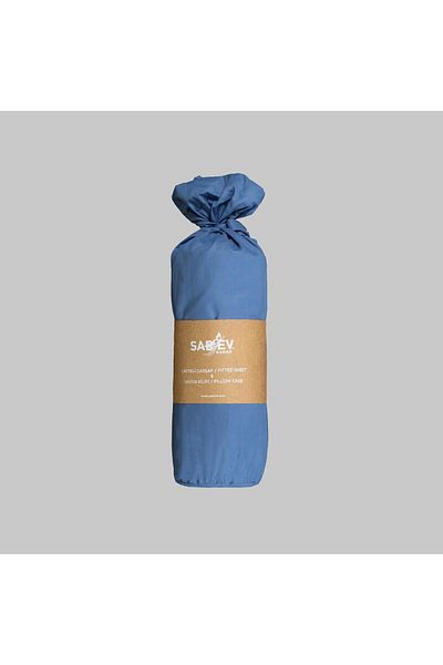 Sarev Navy Blue Cotton Single Fitted Sheet Set 100*200 cm 1 Pillow