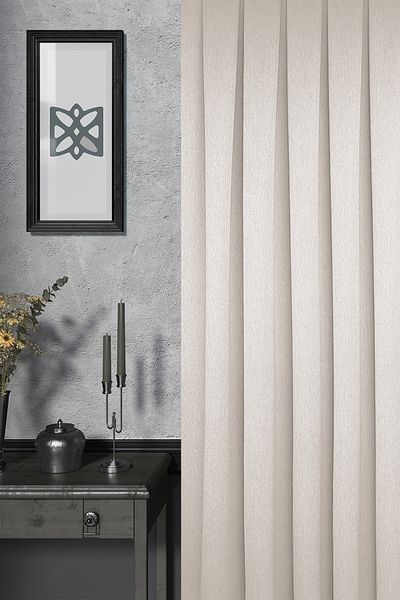 MARİTSA Background Curtain - Satin Series Elegans Pattern Cream Tight Pleat (1X3) Single Wing Curtain