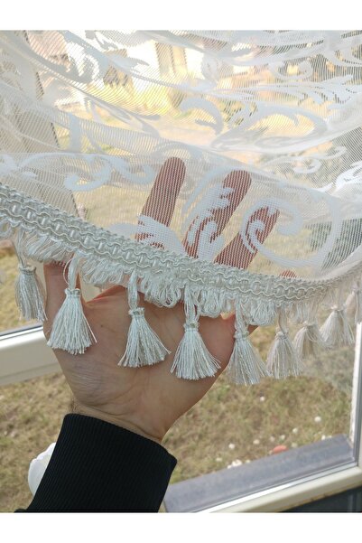 farbateks Κουρτίνα με διπλό στήθος με κρόσσια σχέδιο λευκού σάλιου, μοντέλο κουρτίνας θεάτρου από τούλι Yanki