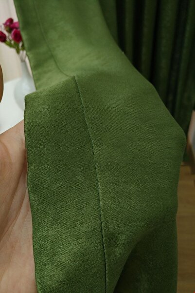 farbateks Background Fabric Curtain Grass Green Color Velvety Soft Soft Wing Side Curtain 1e 3 Draped Pleat