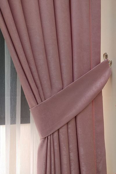 farbateks Background Fabric Curtain Light Powder Pink Velvety Soft Soft Wing Side Curtain 1e 3 Draped Pleat