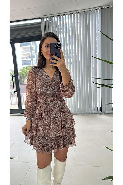 caddstore My 3091 Layered Tile Spotted Chiffon Dress