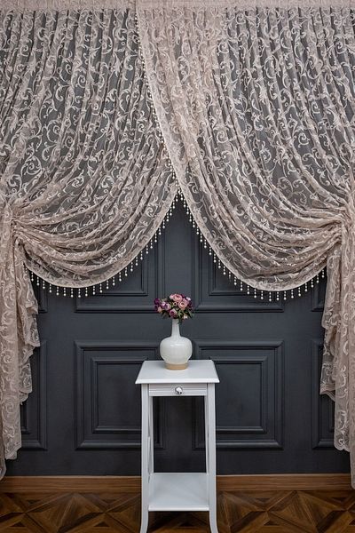 farbateks Mink Beige Light Brown Color Shawl Design Beaded Double Breasted Curtain
