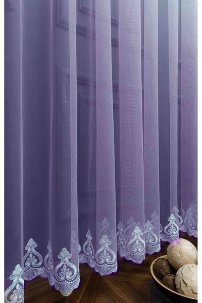 farbateks Lilac Colored Embroidered Gradient Skirt and 2 Layers Pleated Tulle Curtain