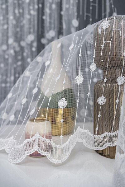 farbateks Σχέδιο με 3 πτυχές με σχέδιο στρογγυλού κύκλου, κεντημένη κουρτίνα από τούλι