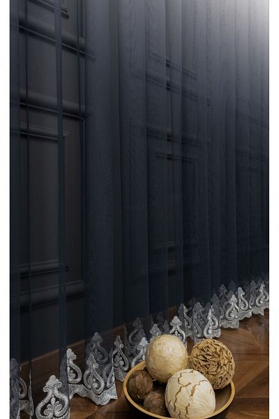 farbateks 3 Layers Pleated Anthracite Color Transition Embroidered Gradient Tulle Curtain