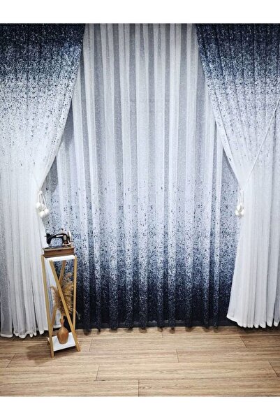farbateks Синій серпантин тюль Новий дизайн Верхній кольоровий правий/лівий комплект тюлю Фон завіси