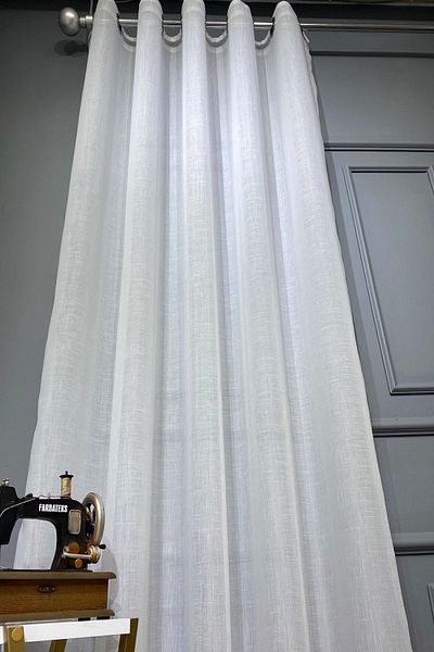 farbateks Rustic Linen Tulle Curtain - White Linen