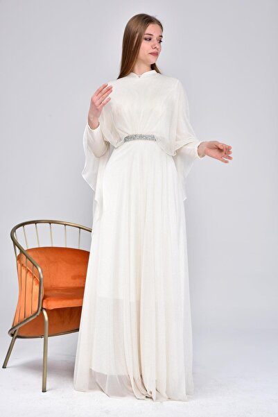 Ferace Γυναικείο βραδινό φόρεμα μεγάλου μεγέθους με μανδύα και γκλίτερ