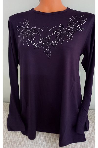 Anne Er Clothing Mother Summer Combed Cotton Blouse Long-Sleeve O-Neck Stone Purple