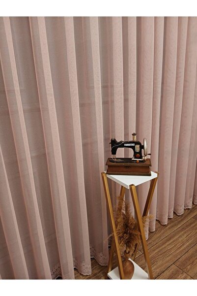 Taç Farbateks Planting Cemre Plain Plain Knitted Powder Colored Ironing Will Not Ask 2 Layers Pleated Tulle Curtain