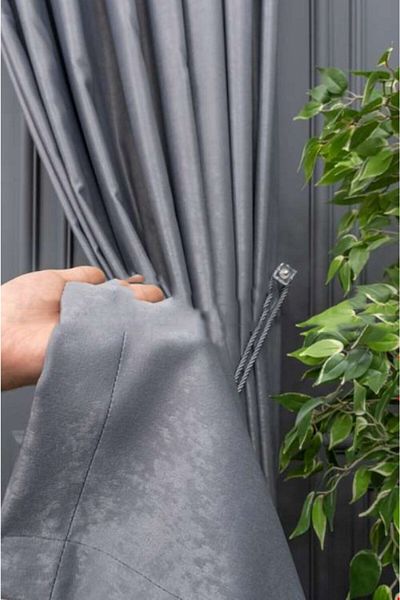 farbateks Background Fabric Curtain Gray Color Velvety Soft Soft Wing Side Curtain 1e 3 Draped Pleat Background Curtain