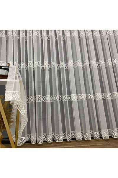 farbateks Hitit Model - Embroidered Embroidered and 2 Layer Pleated Living Room Tulle Curtain