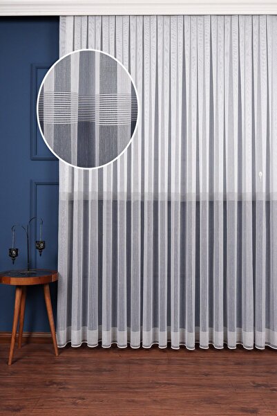 farbateks Düz Çizgili Dökümlü Antrasit Eteği Kurşunlu Tül Perde