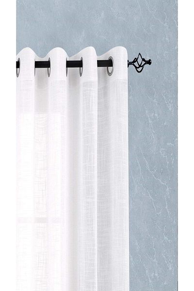 farbateks White Linen Rustic Tulle Curtain Eyelet Curtain Rustic Tulle Curtain
