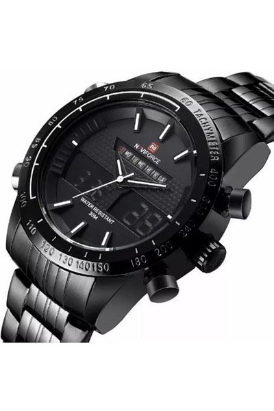 Naviforce Digital Chronometer-Alarm-Light Men's Wristwatch Nf1-4 Black