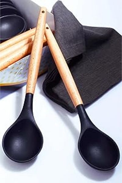 Bycomo Bamboo Handle Silicone Spoon - Black 1 Piece