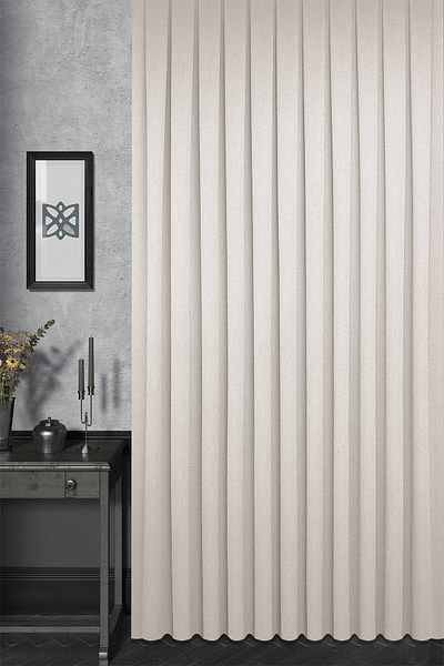 MARİTSA Background Curtain - Satin Series Elegans Pattern Cream Tight Pleat (1X3) Single Wing Curtain