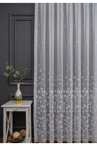 farbateks Bottom Leaf Pattern Don't Want Ironing Non-Wrinkle 2 Layer Pleated Tulle Curtain