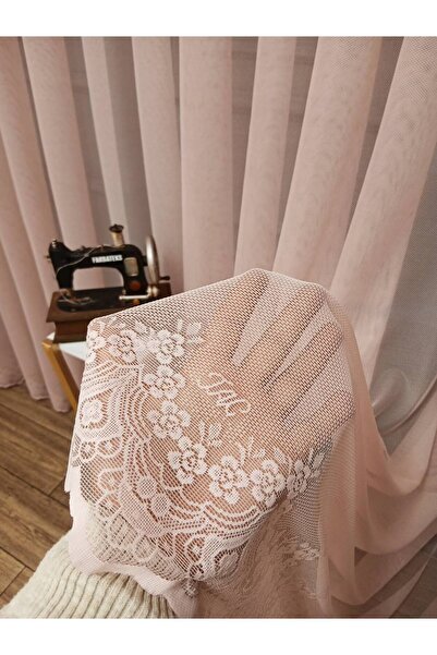 Taç Farbateks Planting Cemre Plain Plain Knitted Powder Colored Ironing Will Not Ask 2 Layers Pleated Tulle Curtain