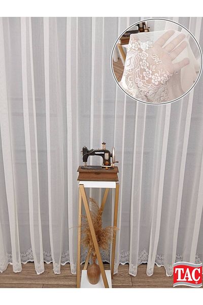Taç Farbateks Planting Cemre Plain Plain Knitted Cream Colored Ironing Will Not Ask 3Layer Pleated Tulle Curtain