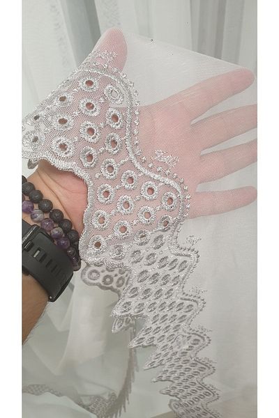 Taç Farbateks Planting Silver Silver Gray Color Oron Embroidered Iron Don't Want Special Series 3layer Pleat Tulle Curtain