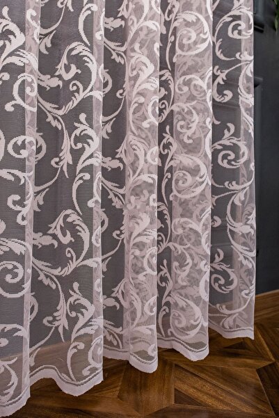 farbateks Classic Shawl Pattern Powder Pink Color Pattern Design 2 Layers Pleated Tulle Curtain