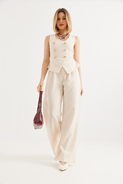 CALİENTE Takım Görünümlü Maxi Boy Tulum Ekru