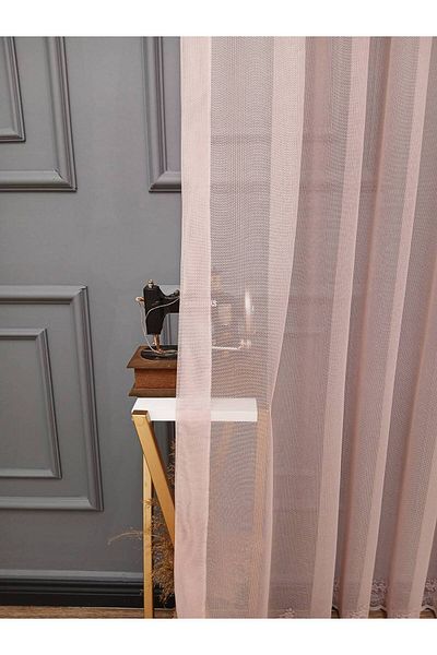Taç Farbateks Planting Cemre Plain Plain Knitted Powder Colored Ironing Will Not Ask 2 Layers Pleated Tulle Curtain