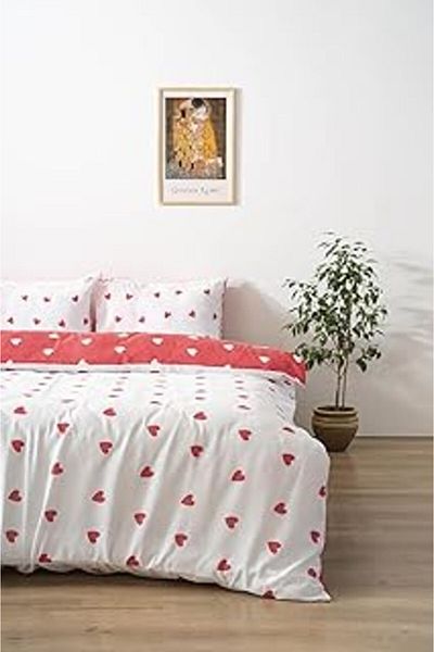 Hepta Collection Rivaistanbul Red Floor Heart Double Cotton Duvet Cover Set