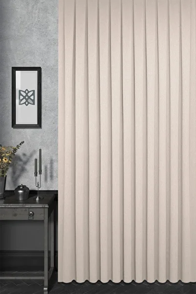 MARİTSA Background Curtain - Satin Series Elegans Pattern Beige Dense Pleat (1X3) Single Wing Curtain