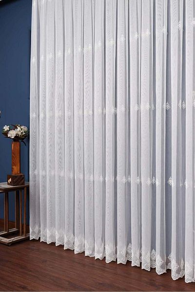 Taç Leaf Sprinkled Tulle Curtain 3 Layers Pleated Don't Want Iron No Crease Design Pattern