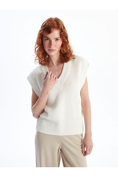 LC Waikiki Damen-Strickpullover mit V-Ausschnitt – strukturiertes Design