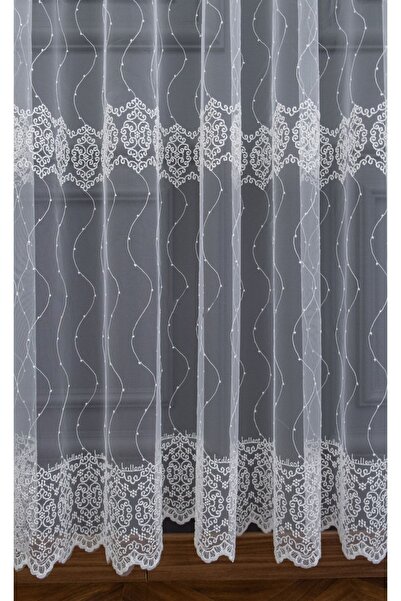 Brillant Perdele din tul pliat în 2 straturi cu design brodat cu modele de măceș de la Farbateks