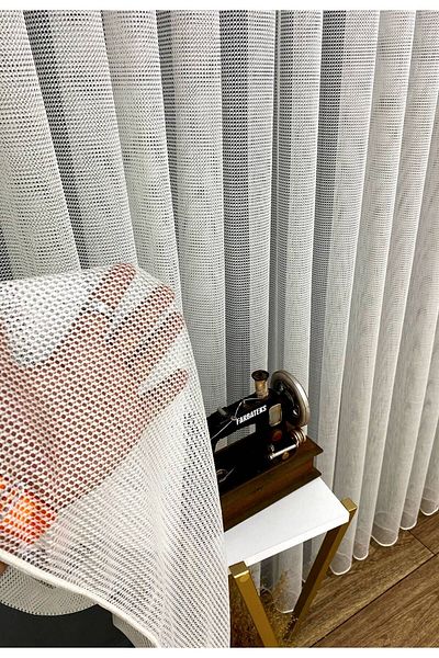 farbateks New Design White Colored 3 Layers Pleated Mesh Tulle Curtain