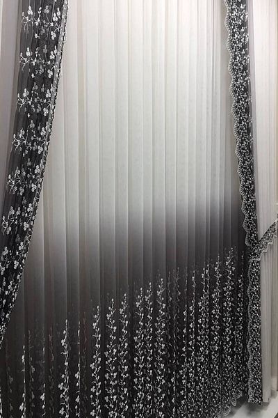 farbateks Gray Anthracite Color Right Left Wing Background And Inner Tulle Set Combination Daisy Gradient Tulle Curtain