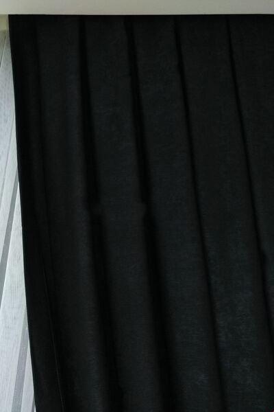 farbateks Background Fabric Curtain Black Color Velvety Soft Soft Wing Side Curtain 1e 3 Draped Simple Stylish Design