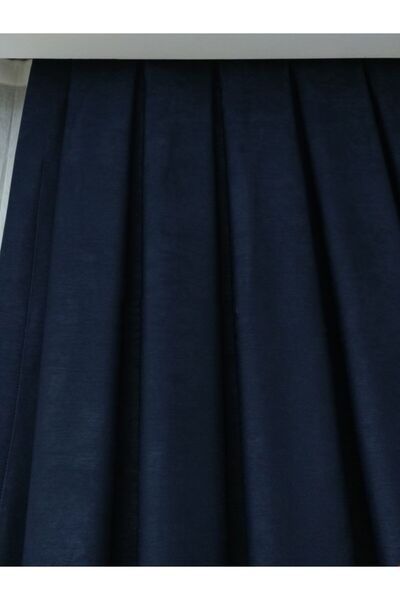 farbateks Background Fabric Curtain Navy Blue Dark Blue Color Velvety Soft Soft Wing Side Curtain 1e 3 Draped Pleat