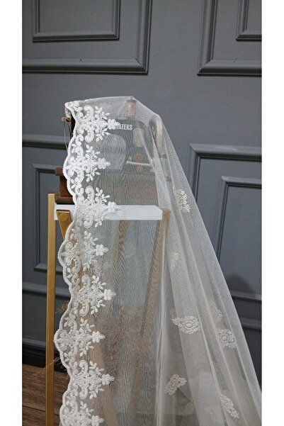 farbateks Embroidery New Eco Series Large Damask Embroidery 2 Layers Pleated Tulle Curtain