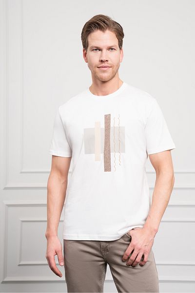 Morven Ανδρικό βαμβακερό μπλουζάκι Ecru Trend Crew Neck Dynamic Fit