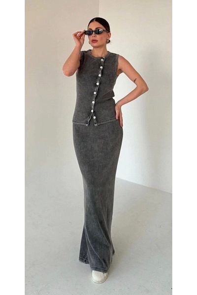 TUA MODA Tua Moda Floor-Length Buttoned Front Badi Double Suit - Anthracite