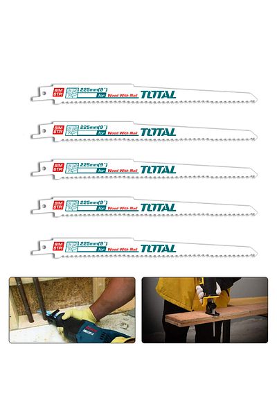 TOTAL 5PCS Reciprocating Saw Blades Set - 225mm (9") BIM 6TPI for Wood with Nails
