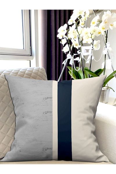 Ardizayn Κρέμα - Navy Blue, Ψηφιακή εκτύπωση 2 τεμαχίων βελούδινο υφασμάτινο κάλυμμα μαξιλαριού - Εκτύπωση διπλής όψης
