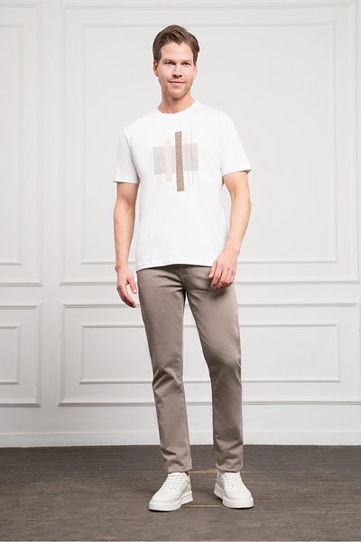 Morven Ανδρικό βαμβακερό μπλουζάκι Ecru Trend Crew Neck Dynamic Fit