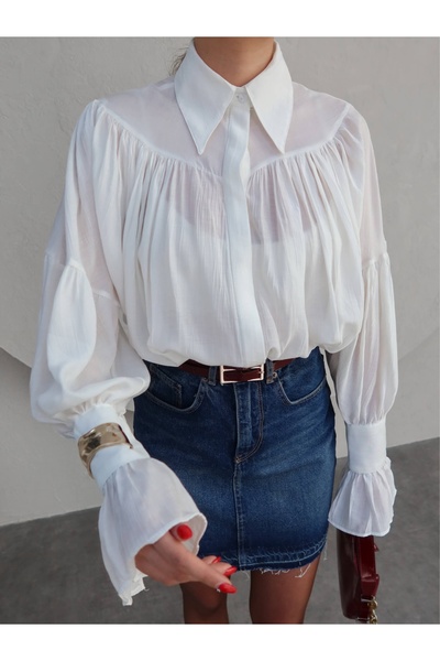 ESRAHELVACI Fehér húzózsinóros ing