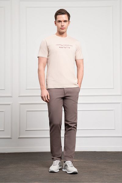 Morven Men's Beige Trend Crew Neck Dynamic Fit Cotton T-Shirt