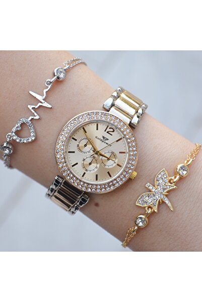 Goldpower Silver Gold Metal Kordon Kadın Saat Kombini 1941