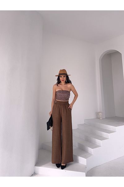 Mine'nspolo Loose Fitting Brown Palazzo Trousers - Wide Belt